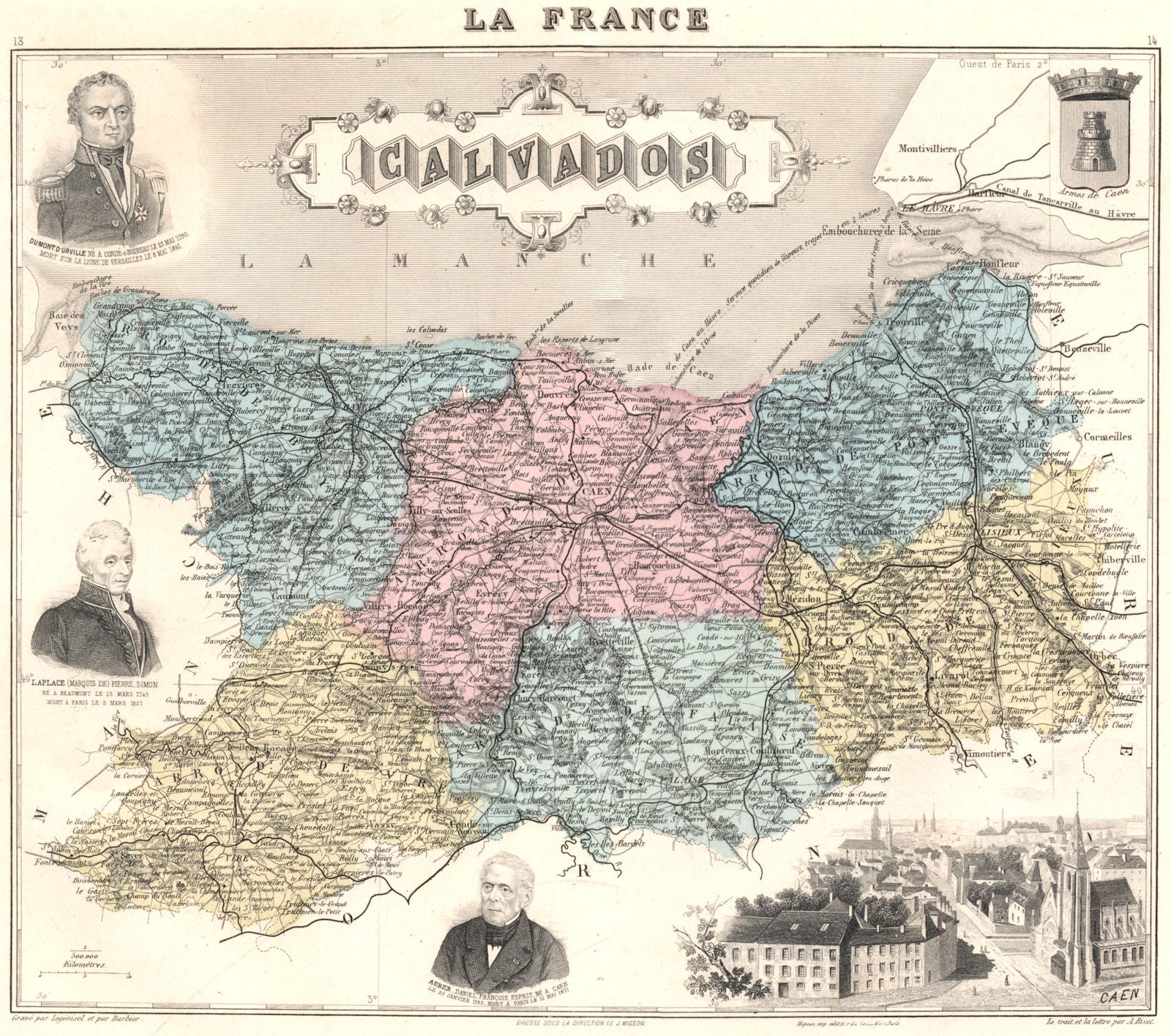 CALVADOS. Calvados département.  Caen vignette. Vuillemin 1903 old antique map